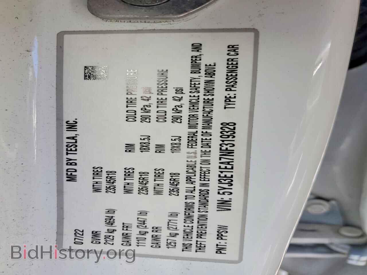 2022 TESLA MODEL 3 - VIN: 5YJ3E1EA7NF319328 - Фото 12