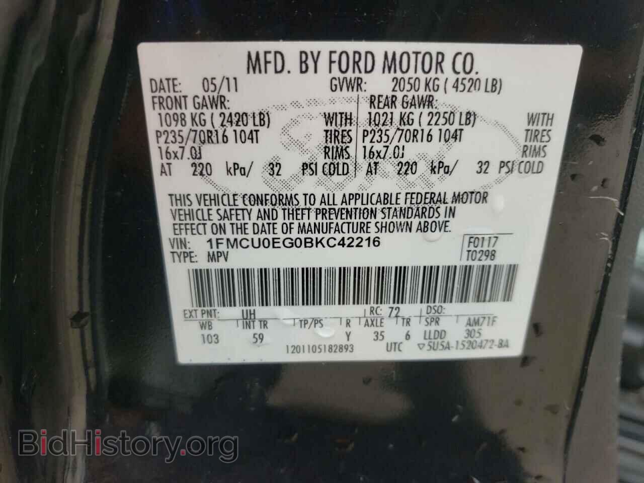 2011 FORD ESCAPE - VIN: 1FMCU0EG0BKC42216 - Фото 10