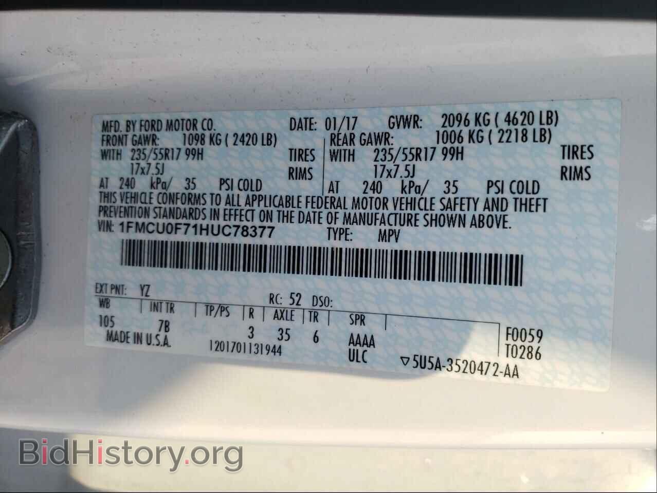2017 FORD ESCAPE - VIN: 1FMCU0F71HUC78377 - Photo 10