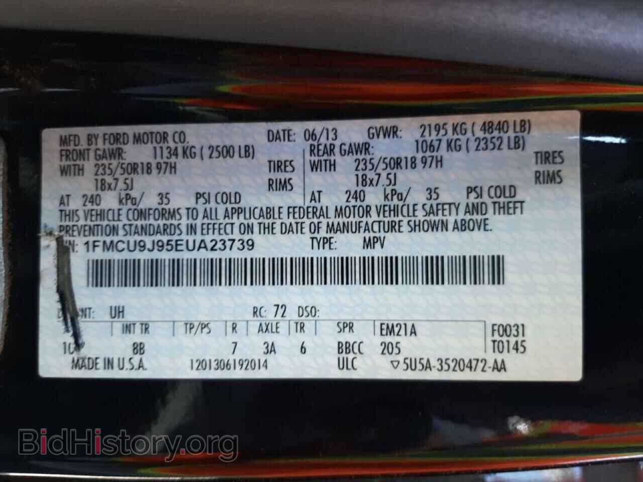 2014 FORD ESCAPE - VIN: 1FMCU9J95EUA23739 - Фото 10