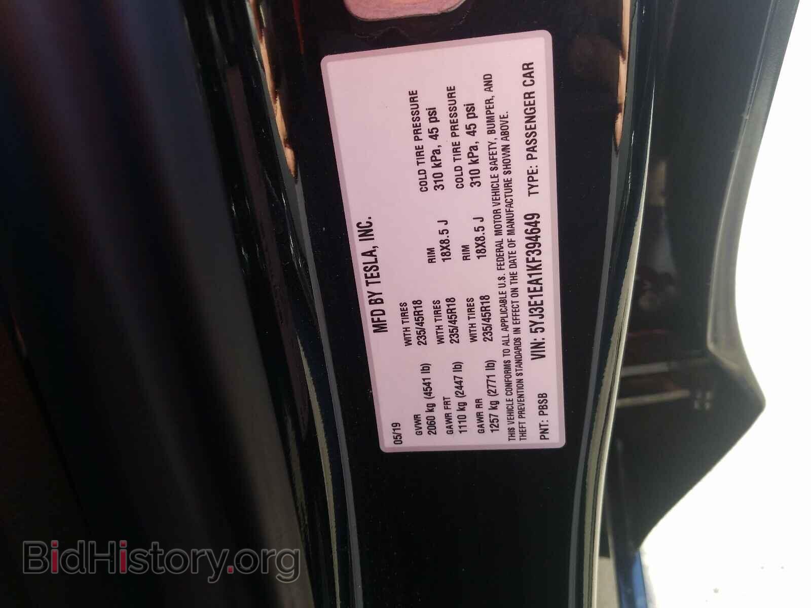 2019 TESLA MODEL 3 - VIN: 5YJ3E1EA1KF394649 - Photo 10