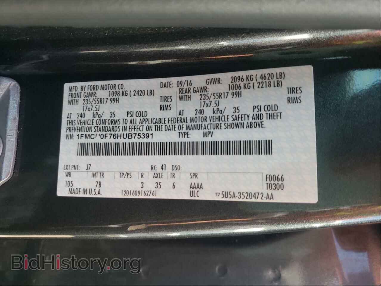 2017 FORD ESCAPE - VIN: 1FMCU0F76HUB75391 - Photo 10