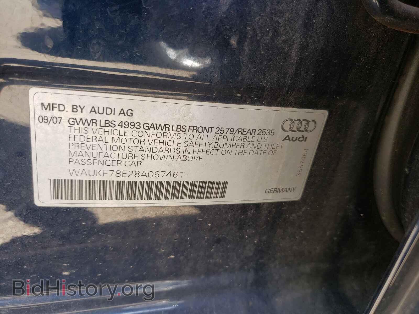 2008 AUDI A4 - VIN: WAUKF78E28A067461 - Фото 10