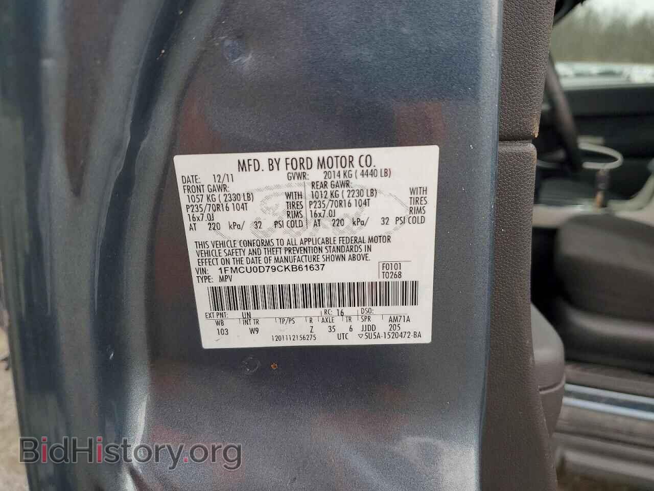 2012 FORD ESCAPE - VIN: 1FMCU0D79CKB61637 - Фото 13