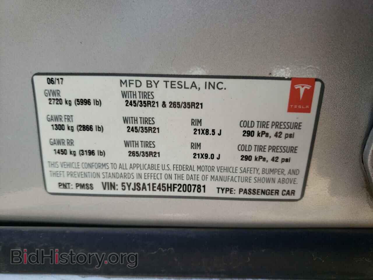 2017 TESLA MODEL S - VIN: 5YJSA1E45HF200781 - Фото 10