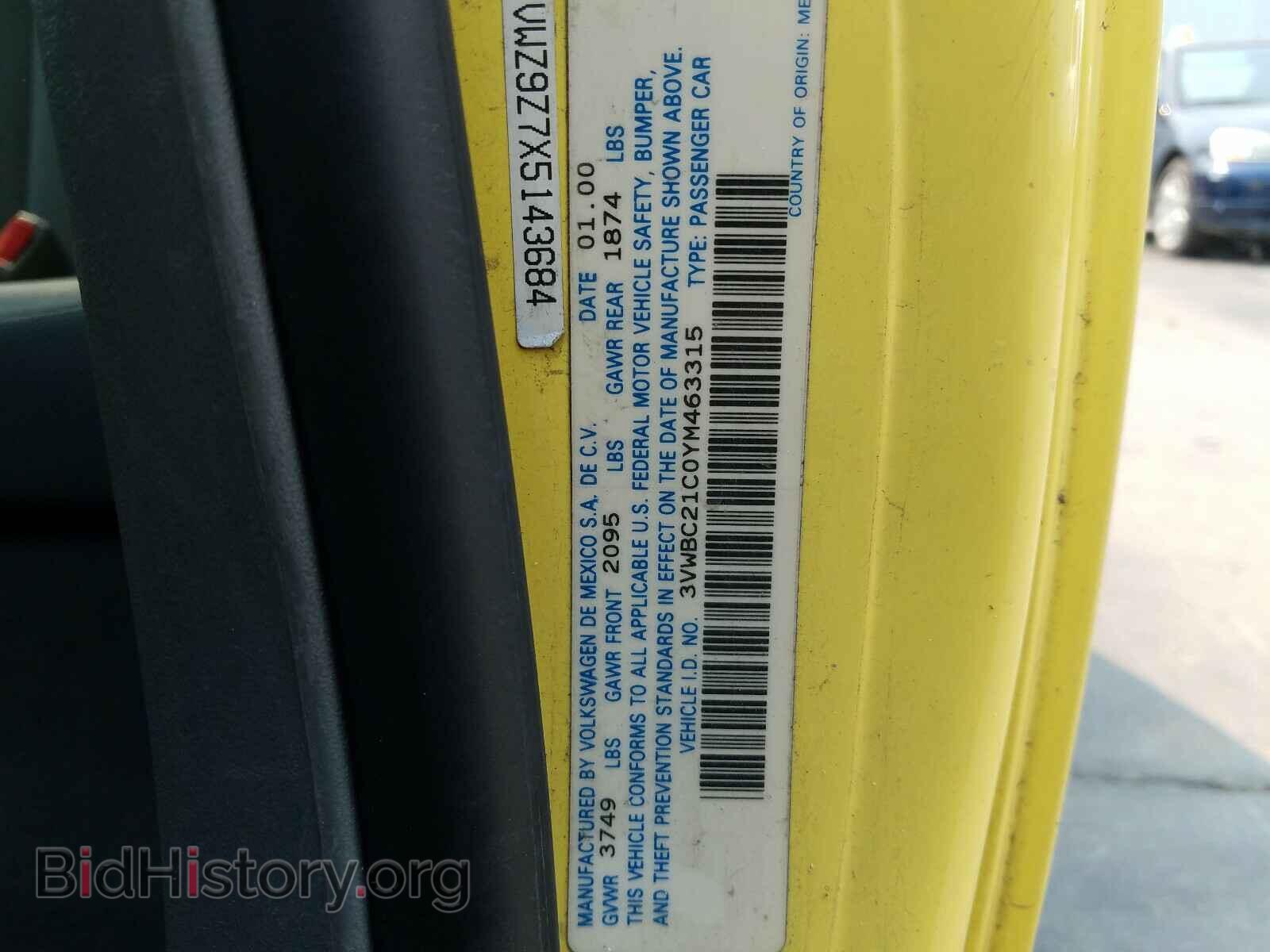 2000 VOLKSWAGEN BEETLE - VIN: 3VWBC21C0YM463315 - Фото 10