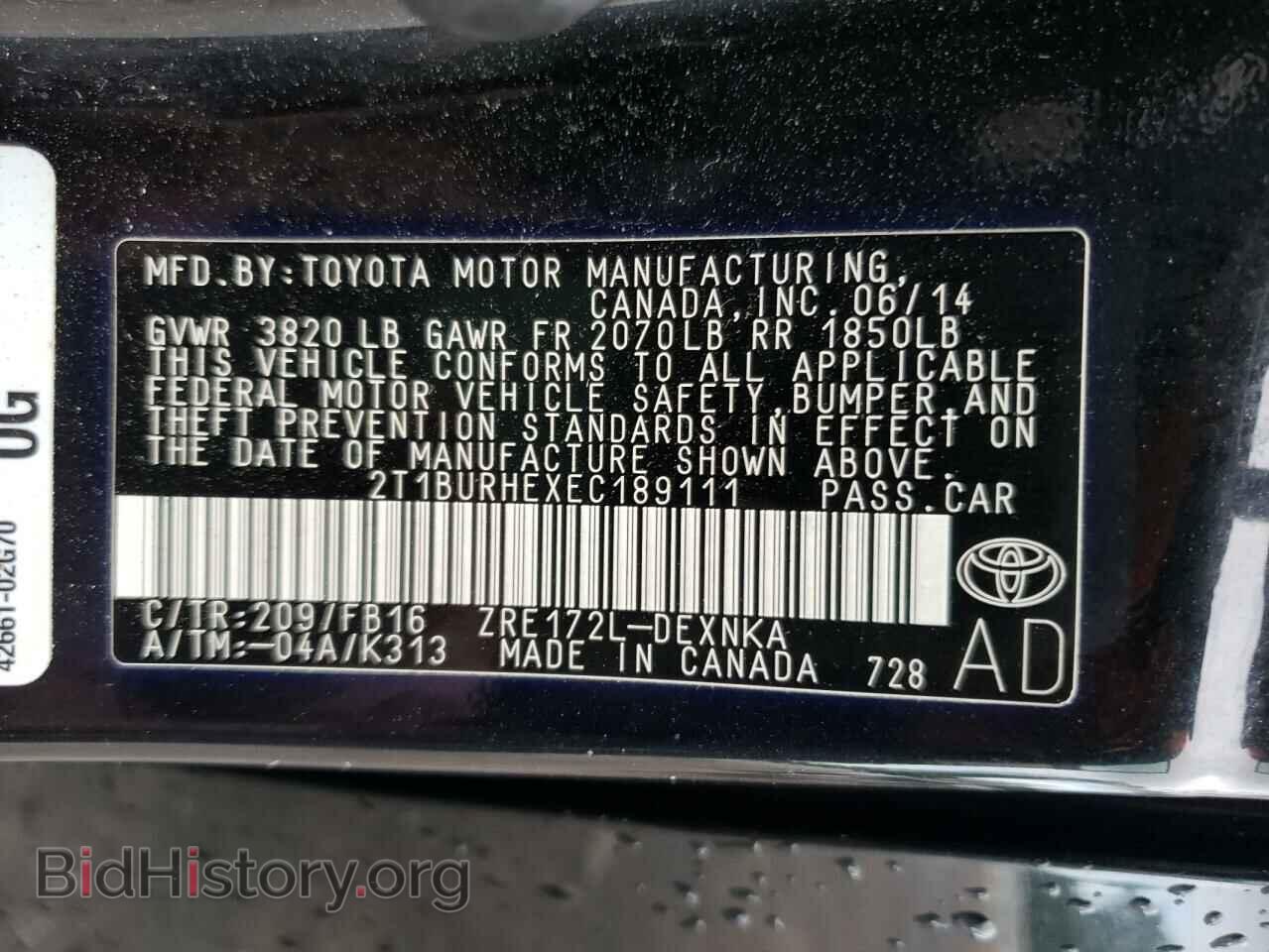 2014 TOYOTA COROLLA - VIN: 2T1BURHEXEC189111 - Фото 10