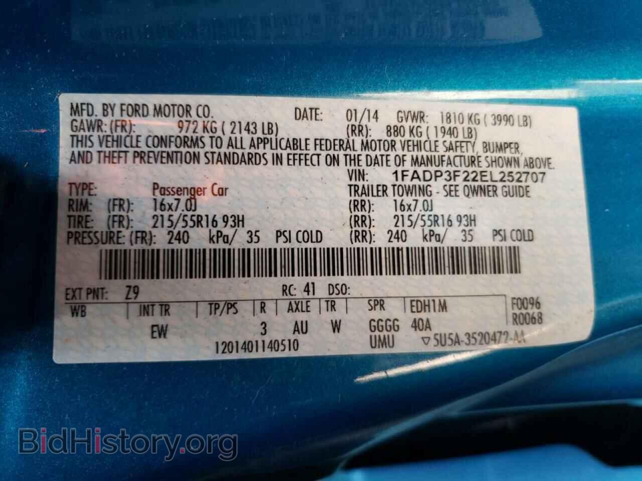 2014 FORD FOCUS - VIN: 1FADP3F22EL252707 - Фото 10