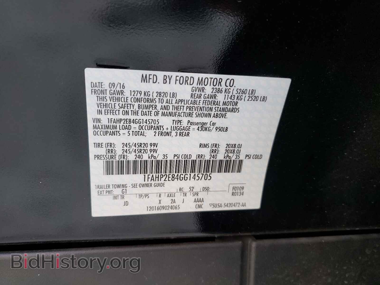 2016 FORD TAURUS - VIN: 1FAHP2E84GG145705 - Фото 10