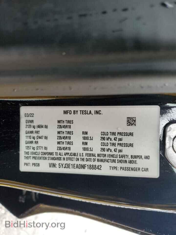 2022 TESLA MODEL 3 - VIN: 5YJ3E1EA0NF188842 - Фото 12