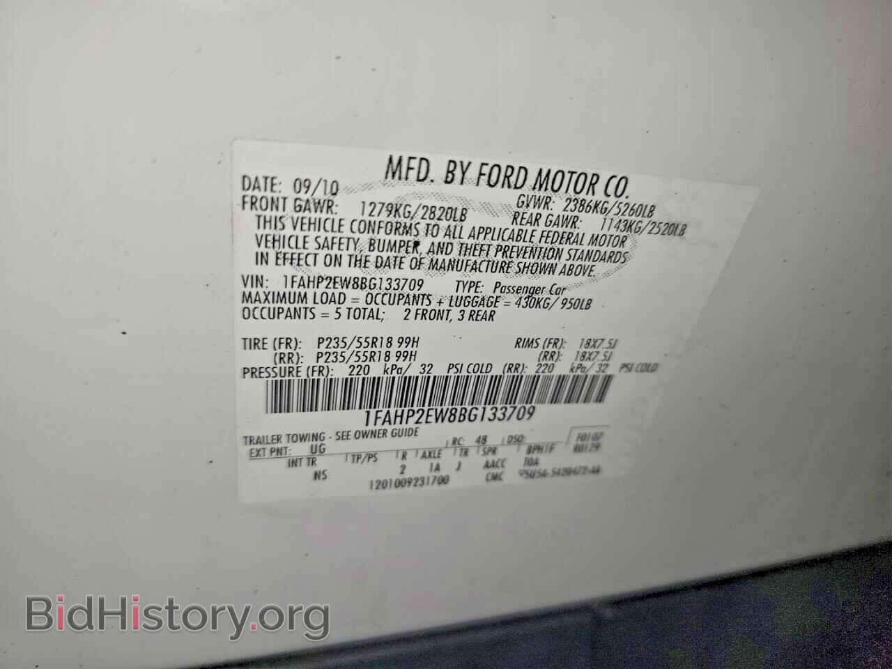 2011 FORD TAURUS - VIN: 1FAHP2EW8BG133709 - Photo 10