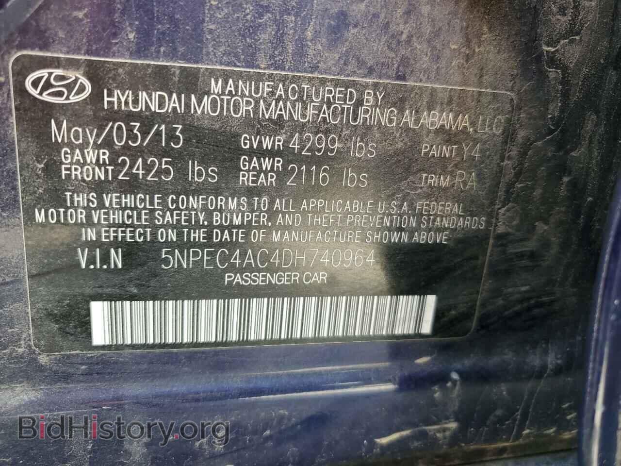2013 HYUNDAI SONATA - VIN: 5NPEC4AC4DH740964 - Фото 12