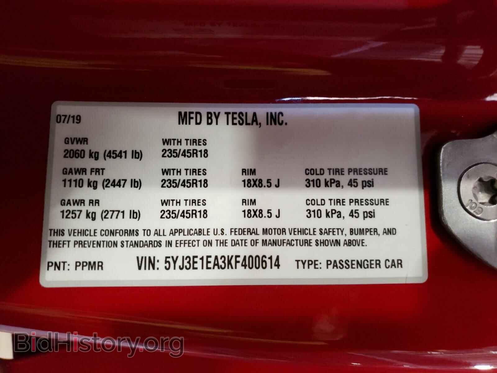2019 TESLA MODEL 3 - VIN: 5YJ3E1EA3KF400614 - Photo 10