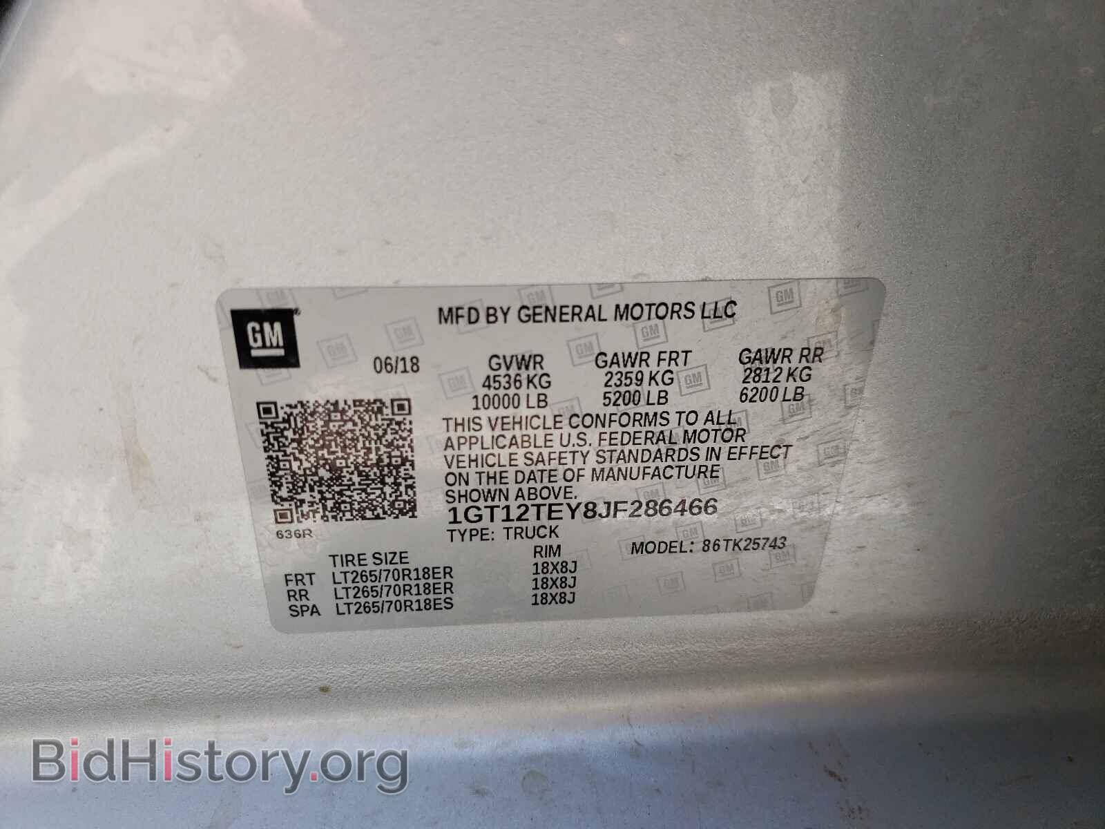 2018 GMC SIERRA - VIN: 1GT12TEY8JF286466 - Фото 10