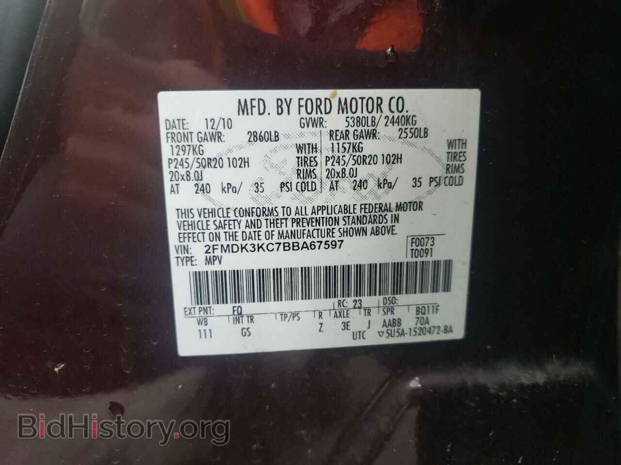 2011 FORD EDGE - VIN: 2FMDK3KC7BBA67597 - Фото 10