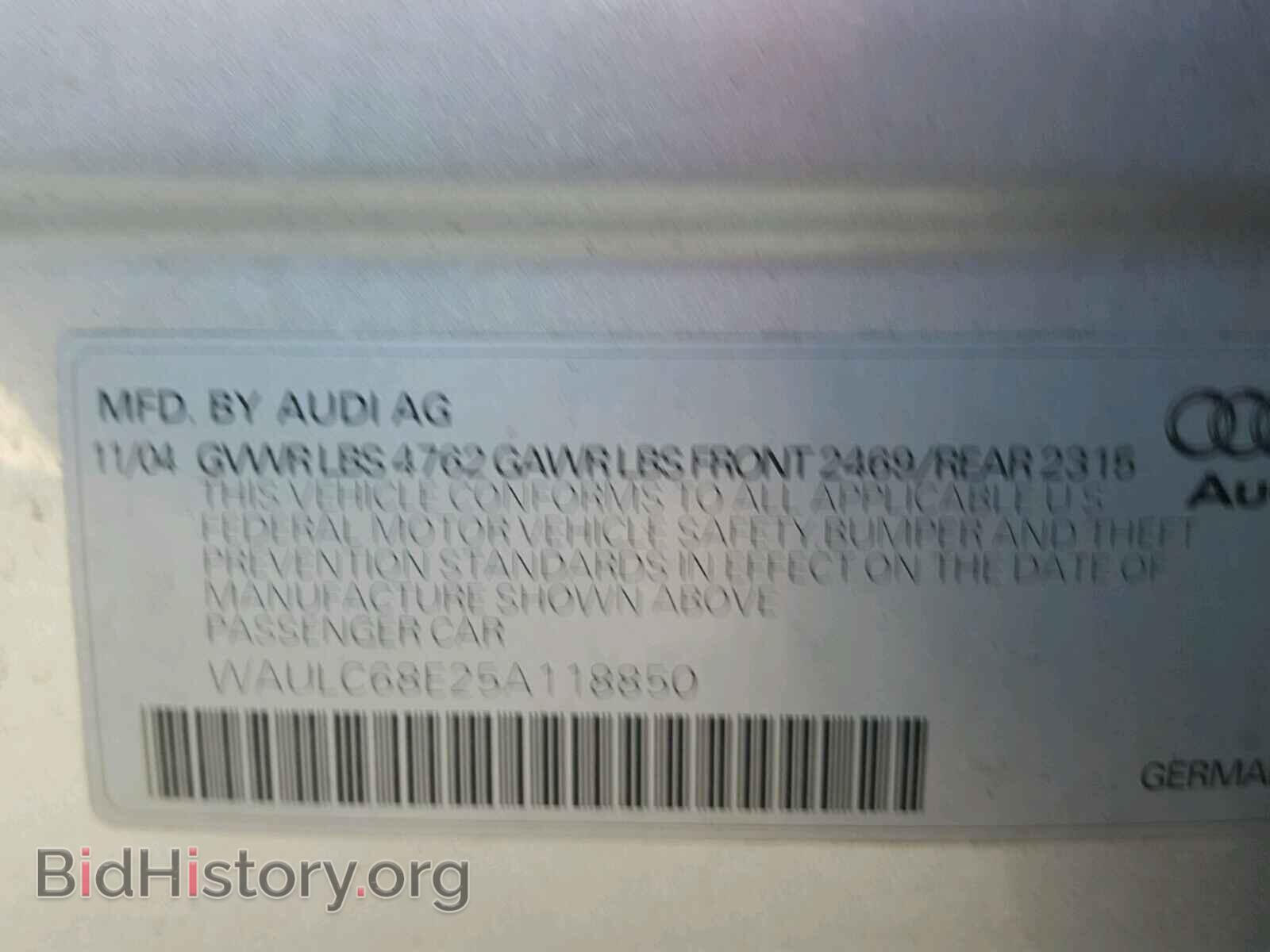 2005 AUDI A4 - VIN: WAULC68E25A118850 - Фото 10