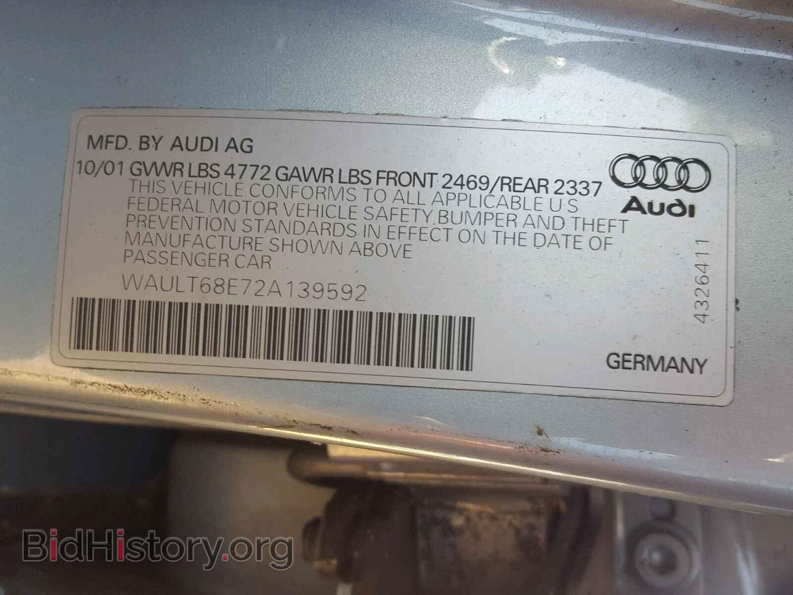 2002 AUDI A4 - VIN: WAULT68E72A139592 - Photo 10