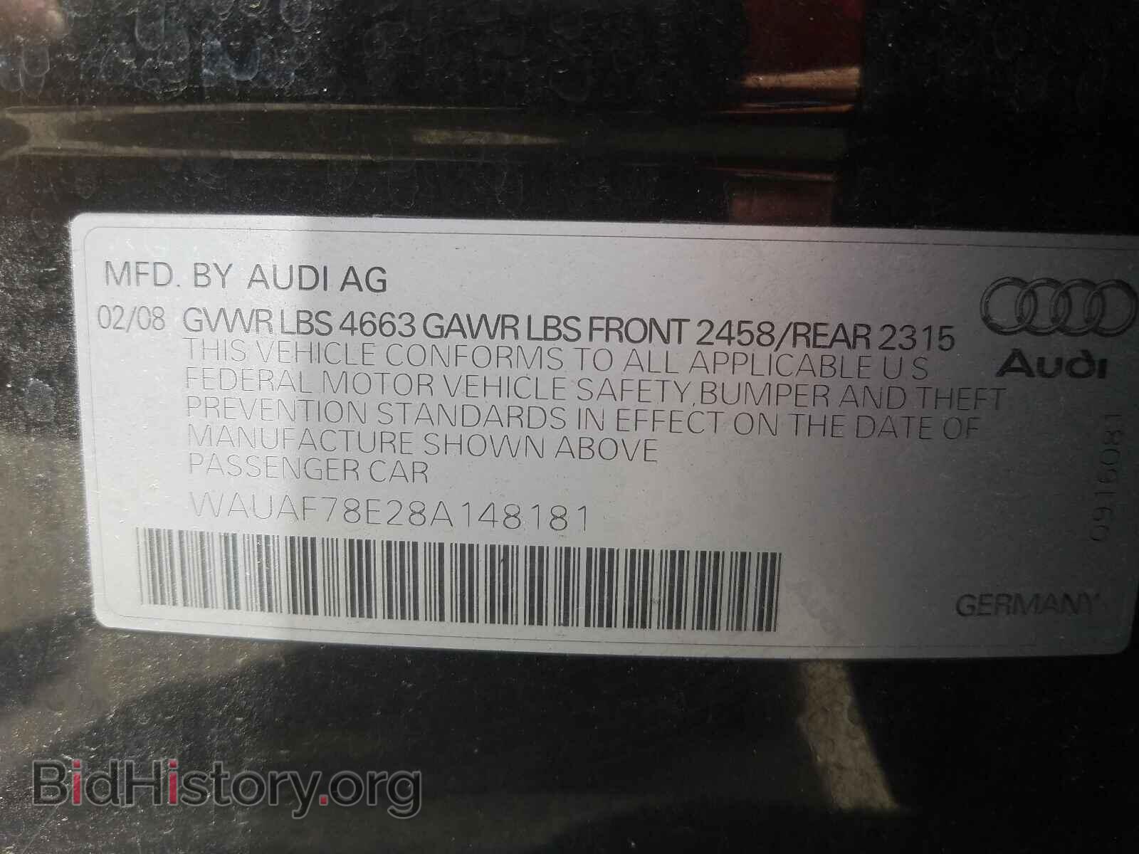 2008 AUDI A4 - VIN: WAUAF78E28A148181 - Фото 10