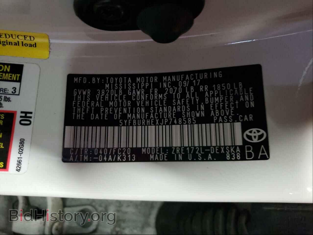 2018 TOYOTA COROLLA - VIN: 5YFBURHEXJP748585 - Фото 10