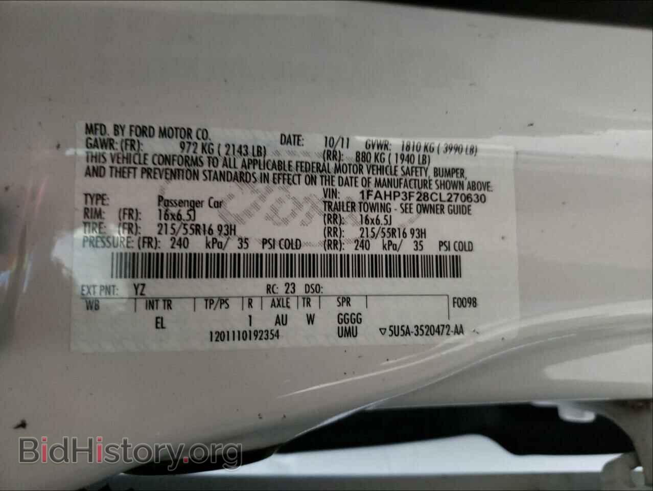 2012 FORD FOCUS - VIN: 1FAHP3F28CL270630 - Фото 10