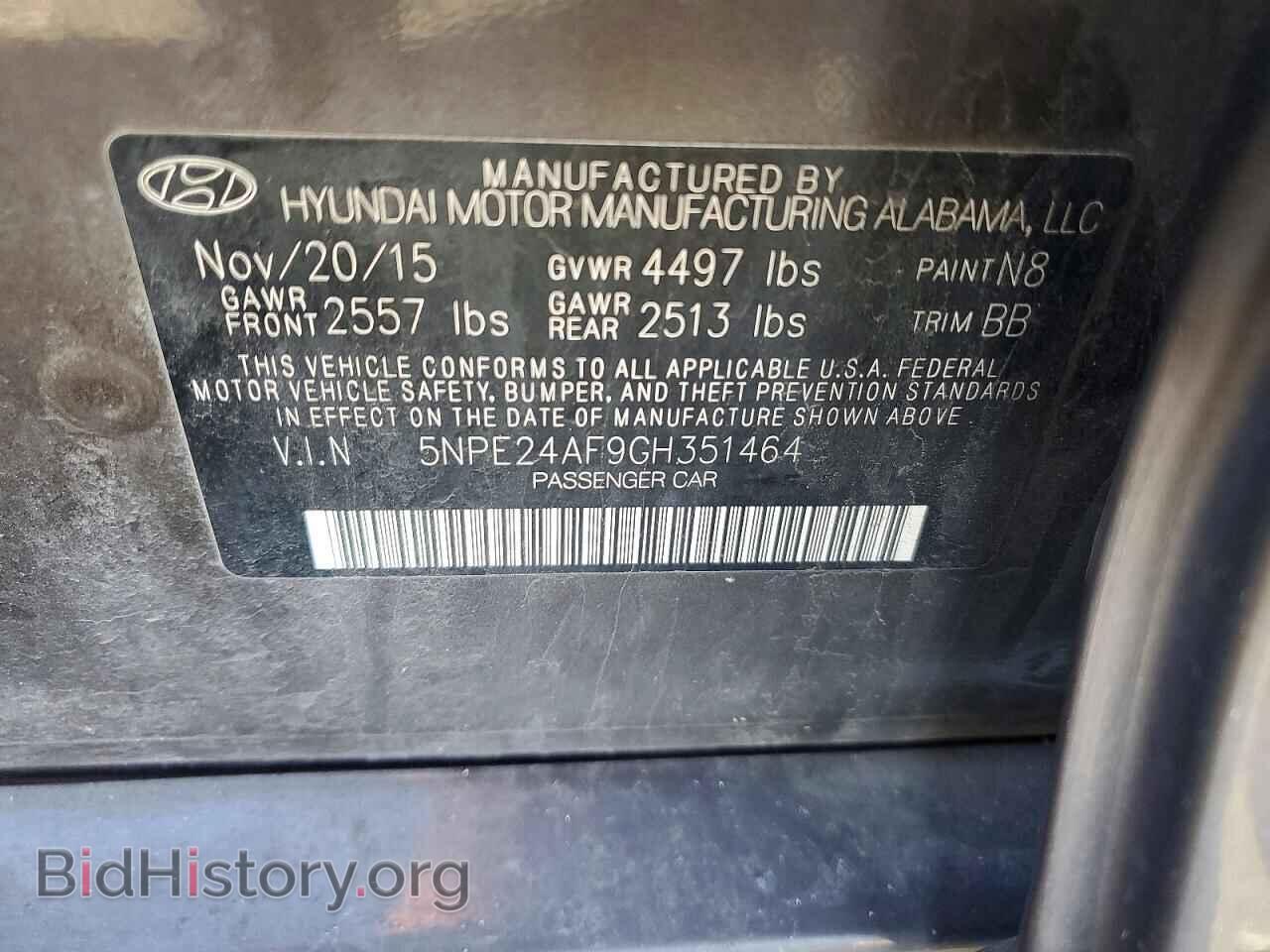 2016 HYUNDAI SONATA - VIN: 5NPE24AF9GH351464 - Фото 12