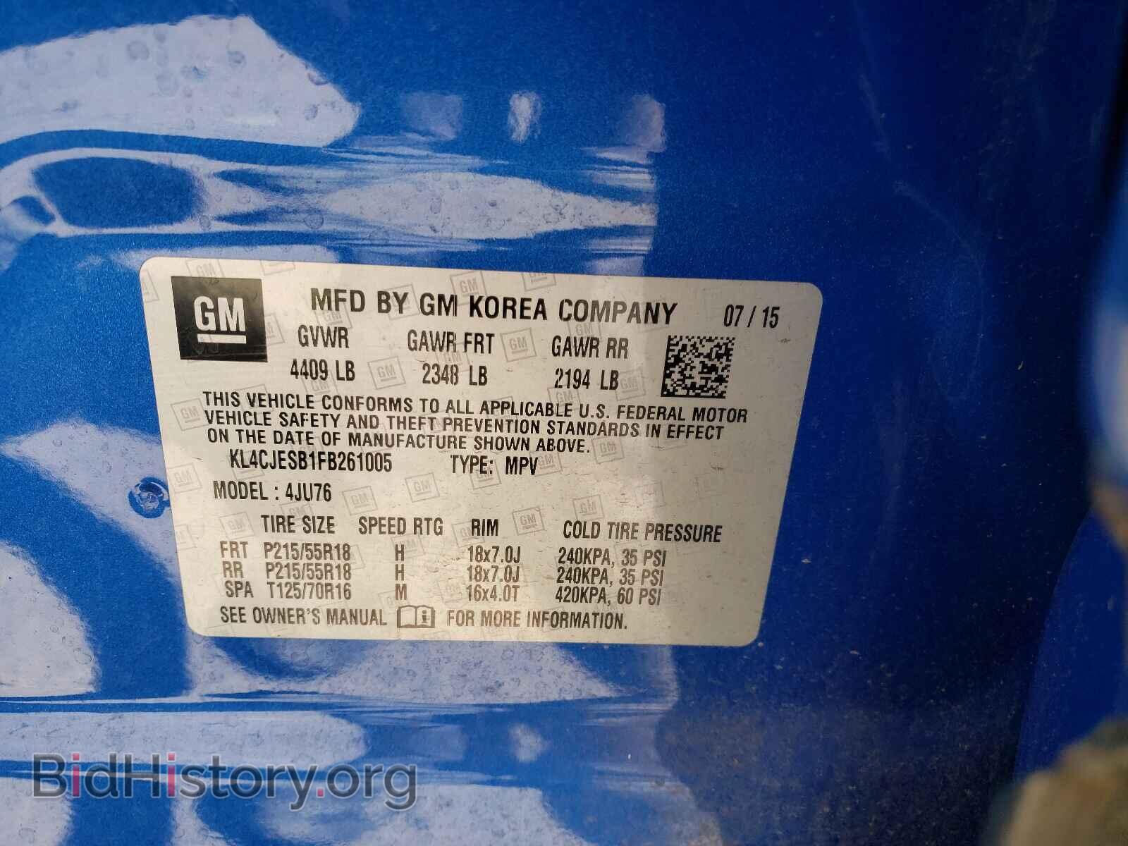 2015 BUICK ENCORE - VIN: KL4CJESB1FB261005 - Фото 10