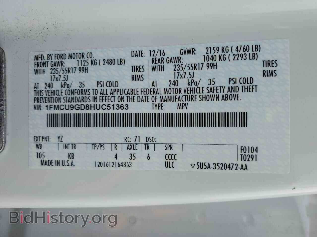 2017 FORD ESCAPE - VIN: 1FMCU9GD8HUC51363 - Photo 13