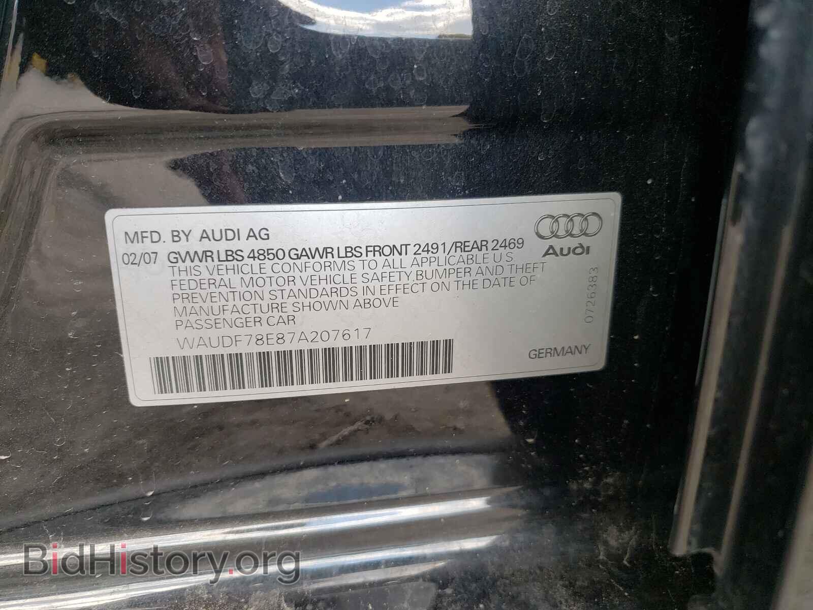 2007 AUDI A4 - VIN: WAUDF78E87A207617 - Фото 10