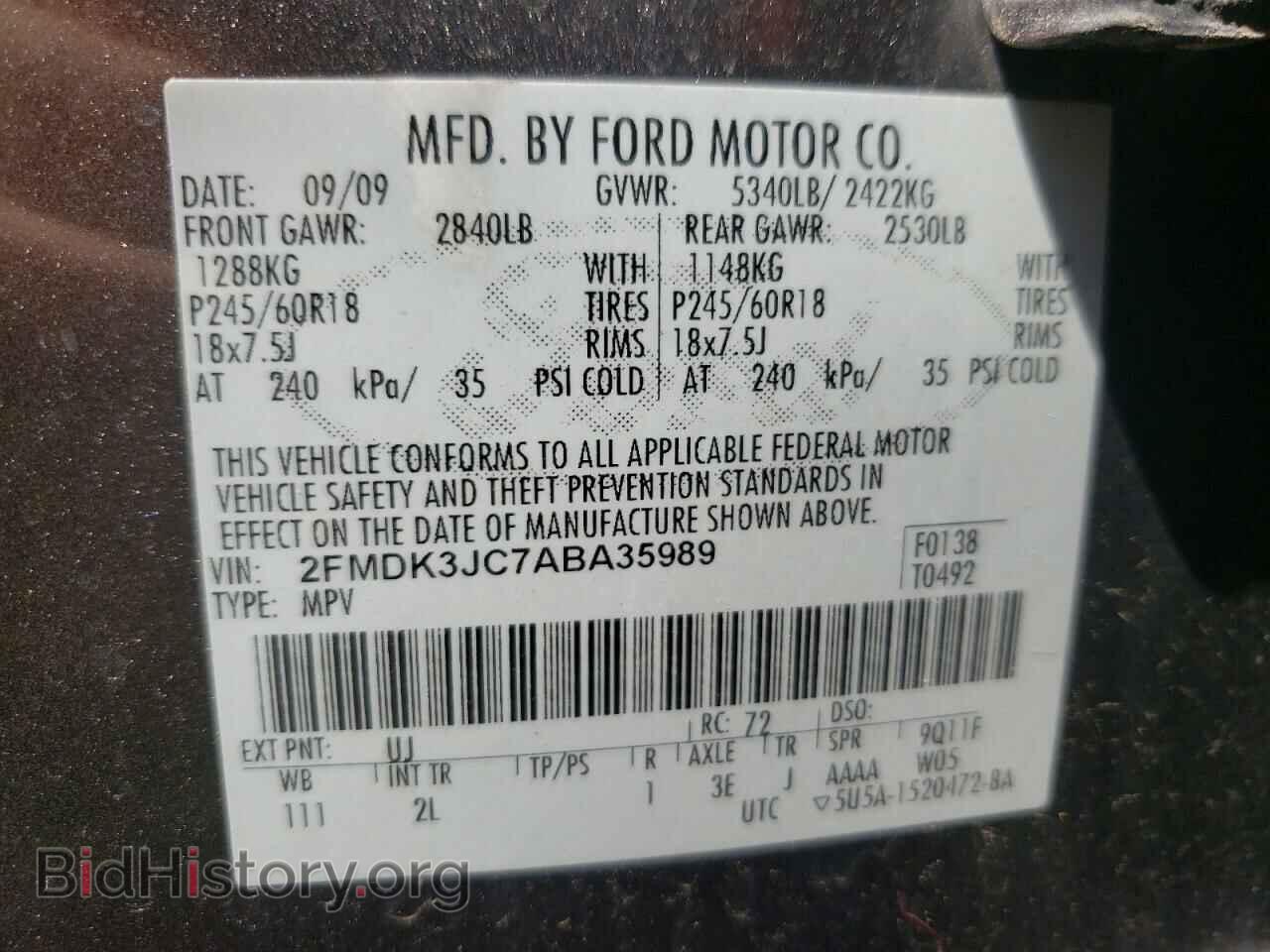 2010 FORD EDGE - VIN: 2FMDK3JC7ABA35989 - Фото 10