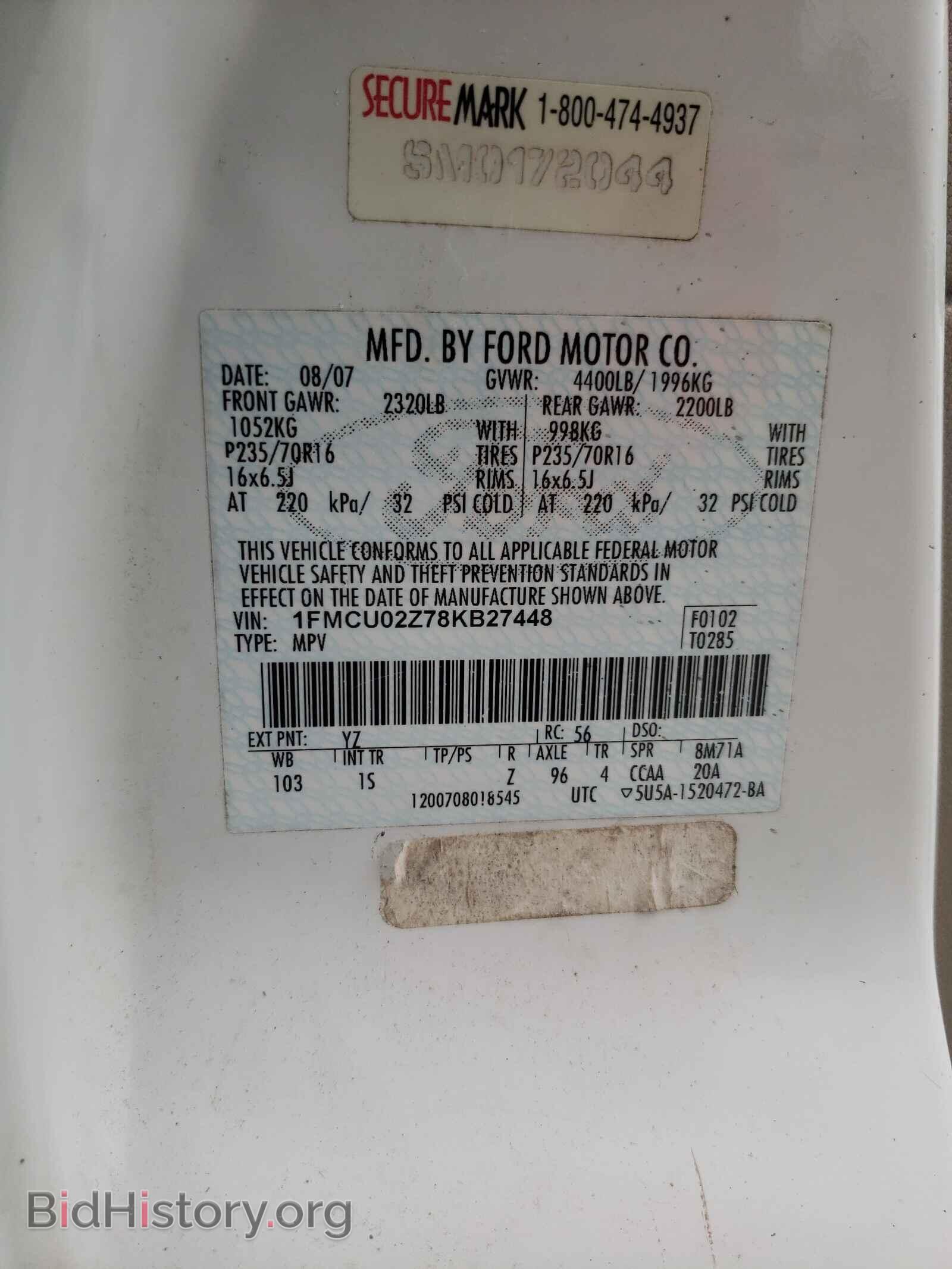 2008 FORD ESCAPE - VIN: 1FMCU02Z78KB27448 - Фото 10