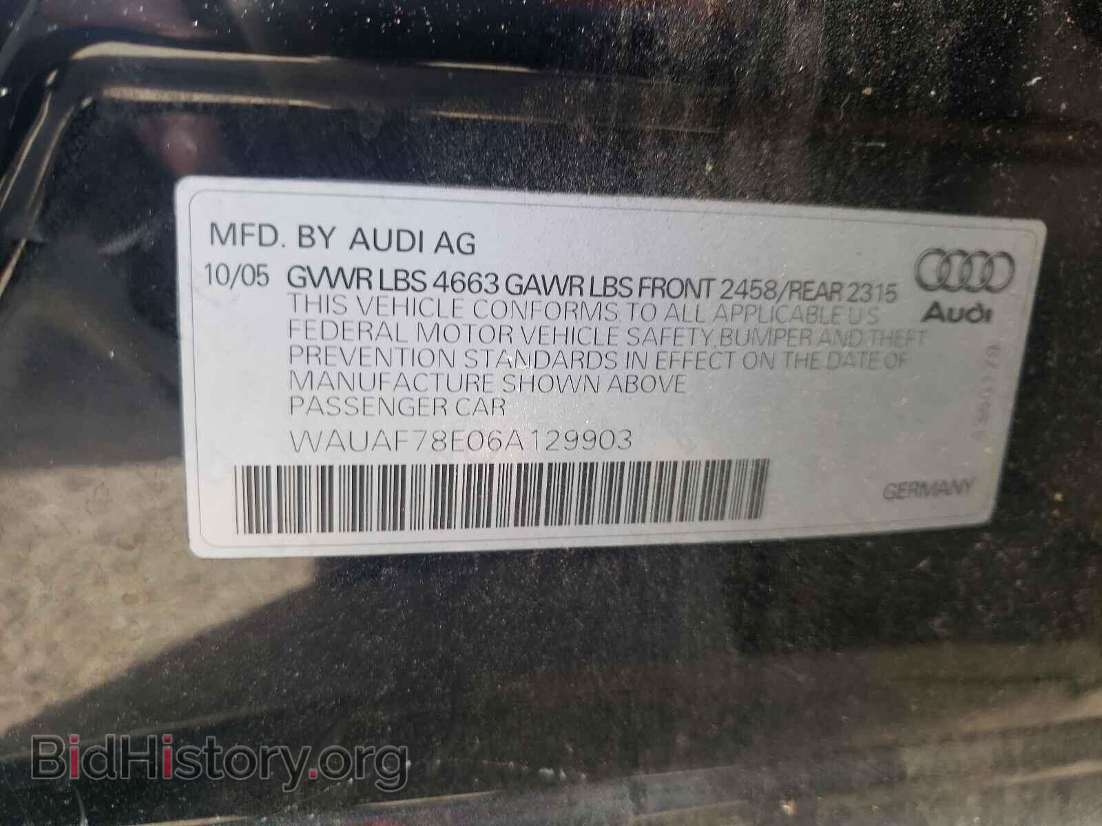 2006 AUDI A4 - VIN: WAUAF78E06A129903 - Фото 10