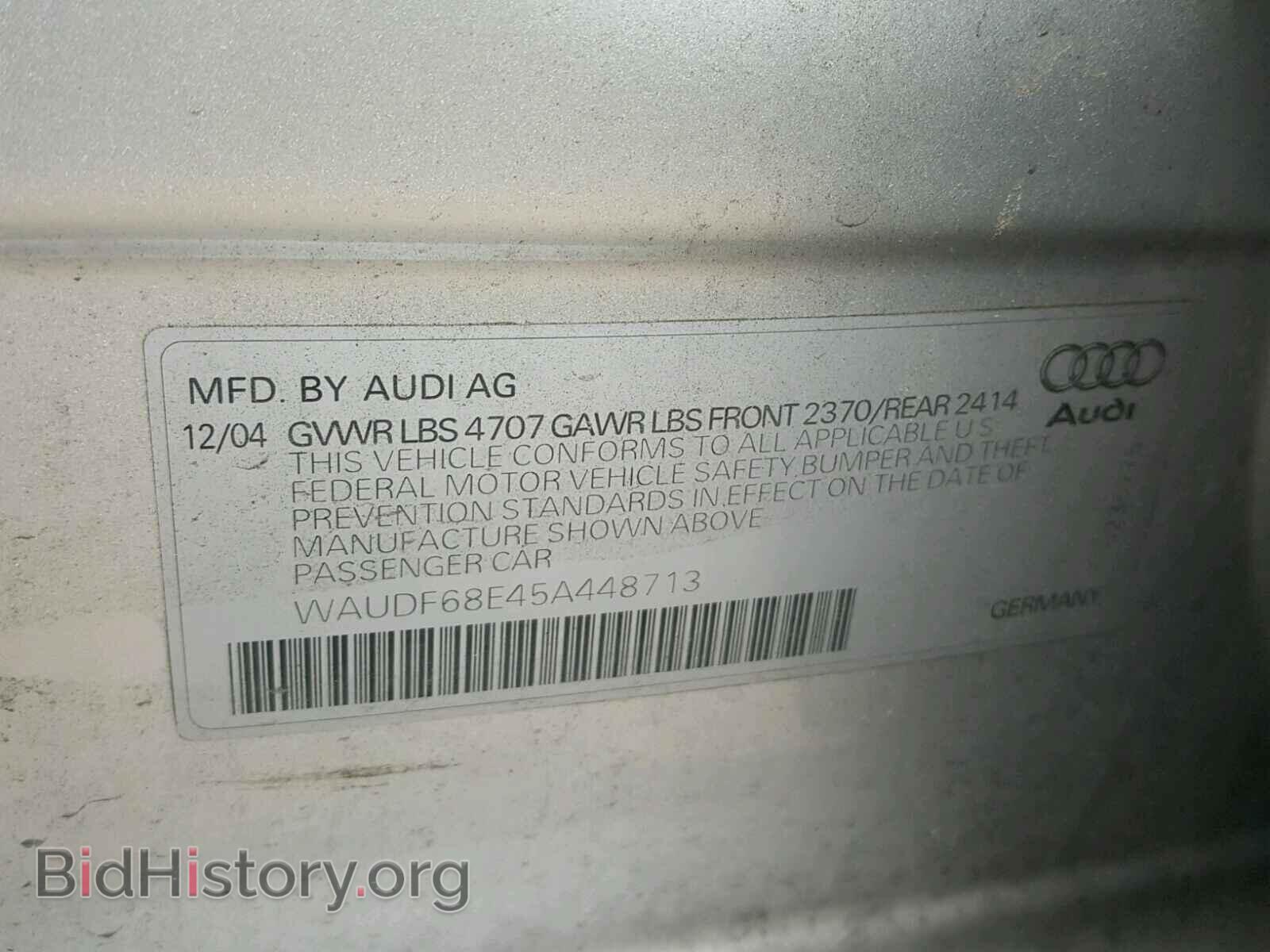 2005 AUDI A4 - VIN: WAUDF68E45A448713 - Фото 10