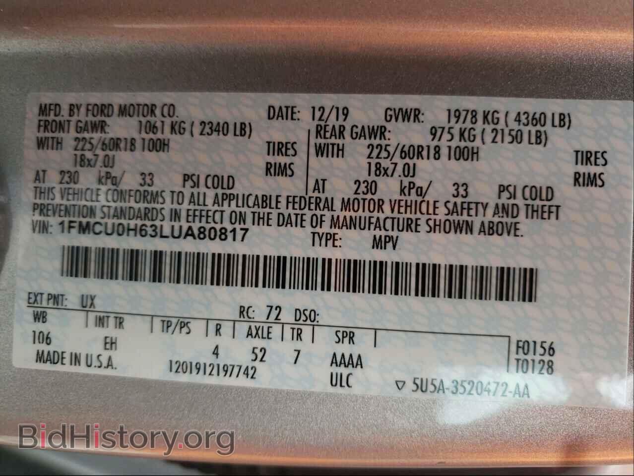 2020 FORD ESCAPE - VIN: 1FMCU0H63LUA80817 - Фото 10