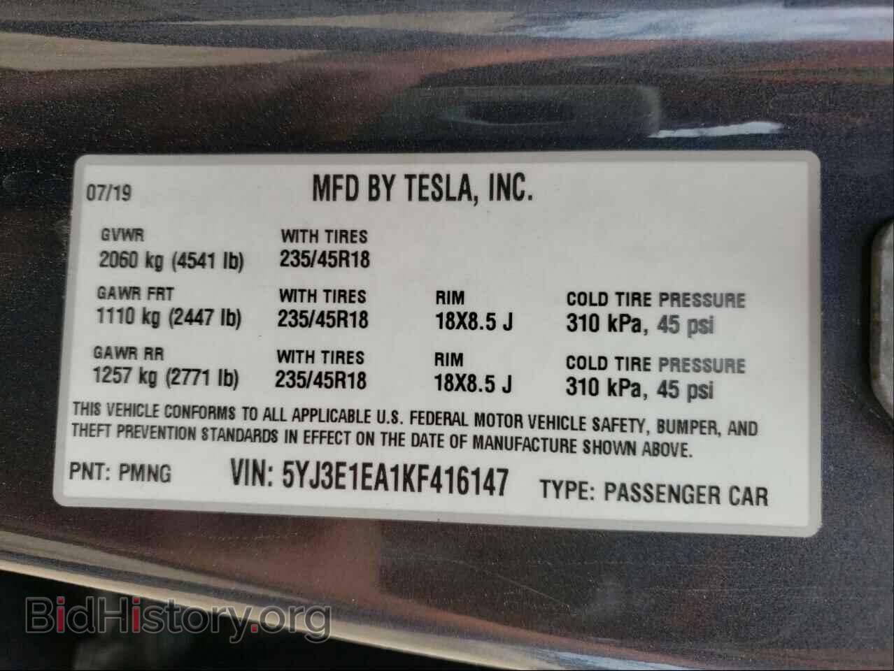 2019 TESLA MODEL 3 - VIN: 5YJ3E1EA1KF416147 - Photo 10