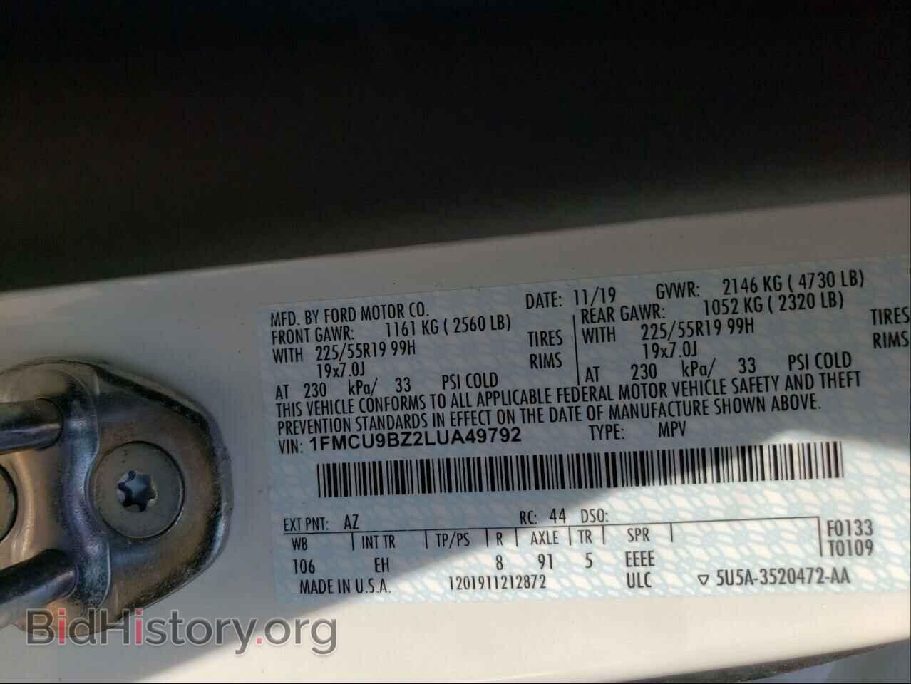 2020 FORD ESCAPE - VIN: 1FMCU9BZ2LUA49792 - Фото 10