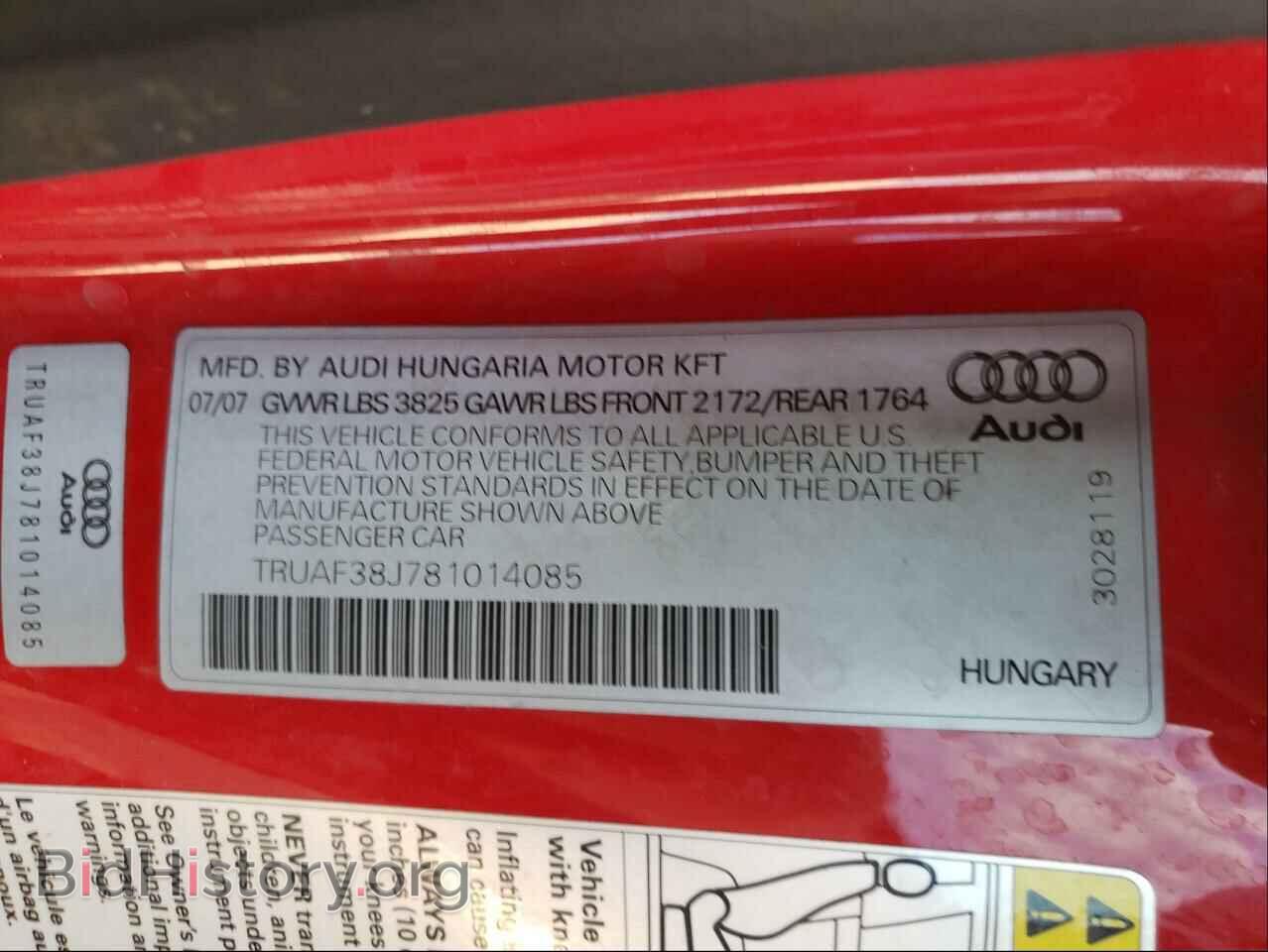 2008 AUDI TT - VIN: TRUAF38J781014085 - Фото 10