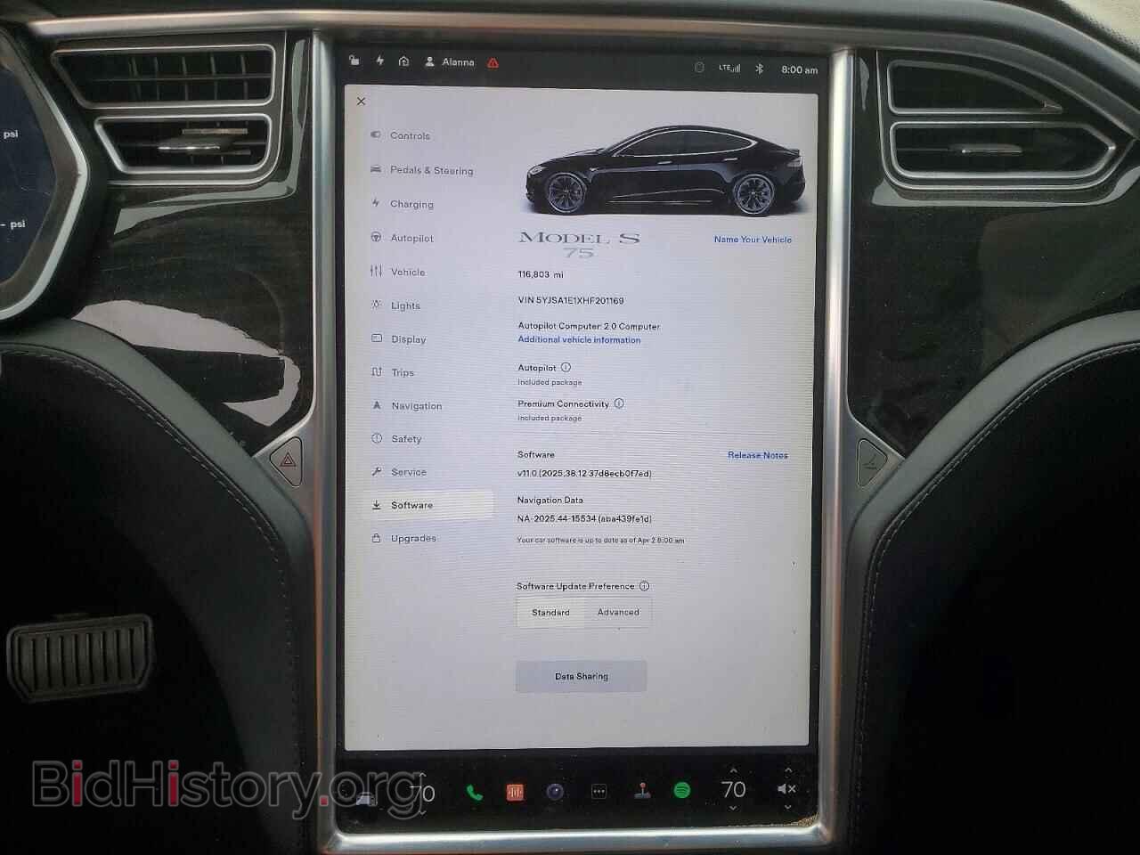 2017 TESLA MODEL S - VIN: 5YJSA1E1XHF201169 - Фото 9
