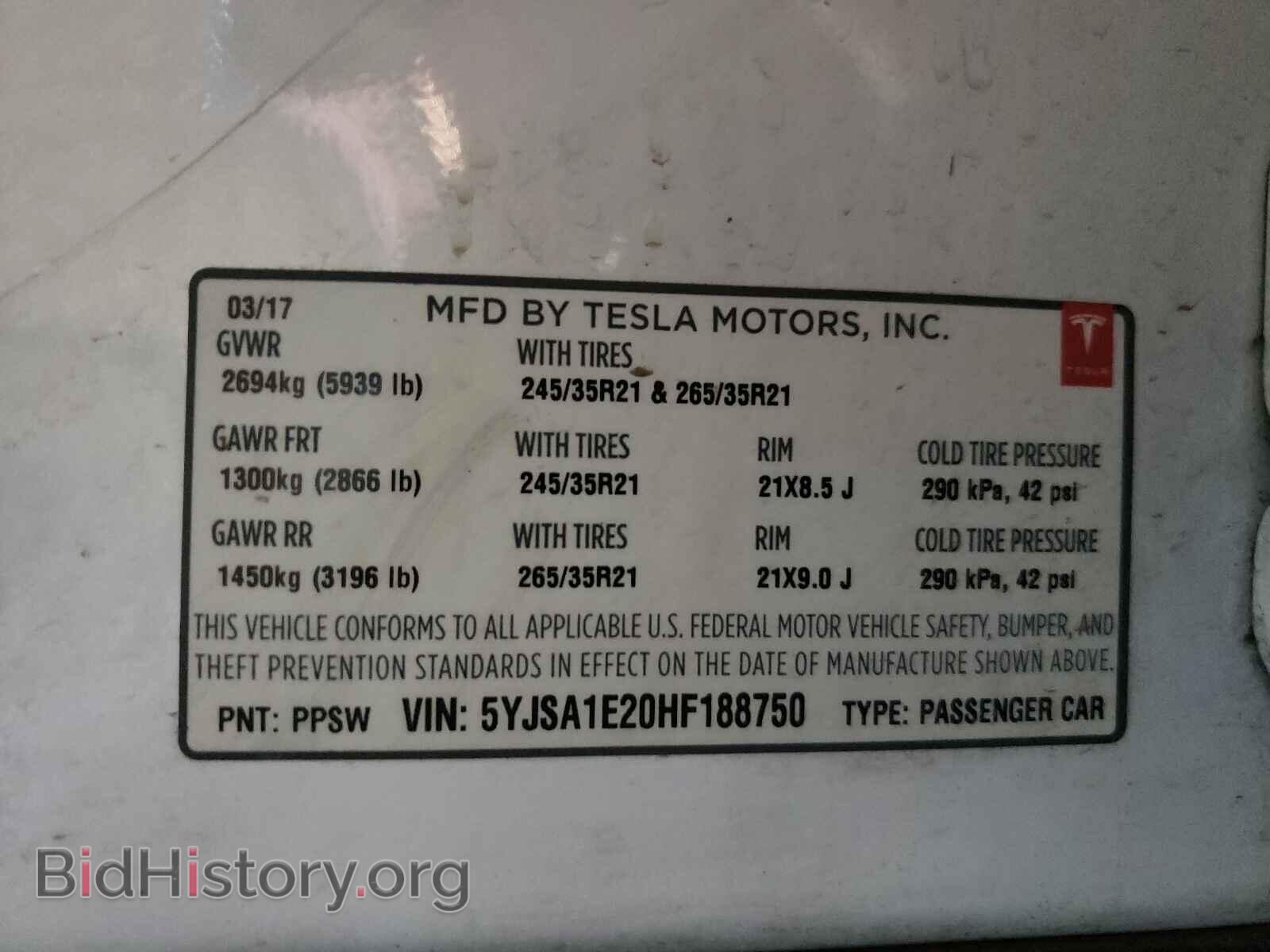 2017 TESLA MODEL S - VIN: 5YJSA1E20HF188750 - Photo 10