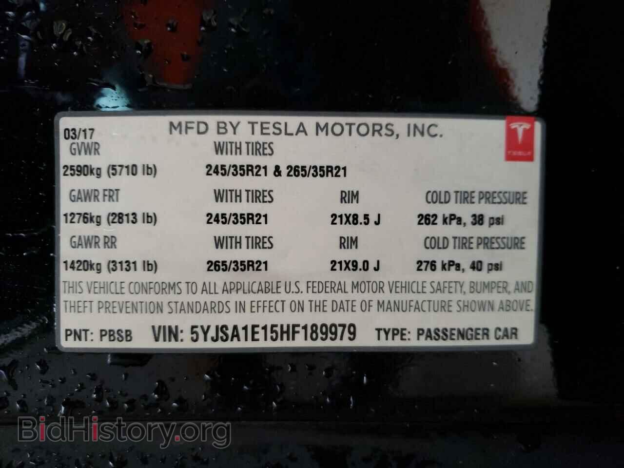 2017 TESLA MODEL S - VIN: 5YJSA1E15HF189979 - Фото 10
