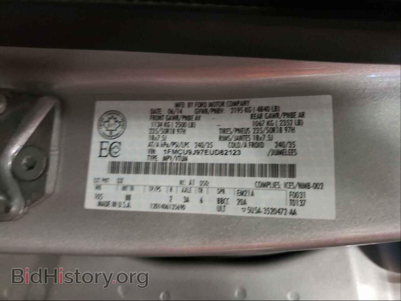 2014 FORD ESCAPE - VIN: 1FMCU9J97EUD82123 - Фото 10