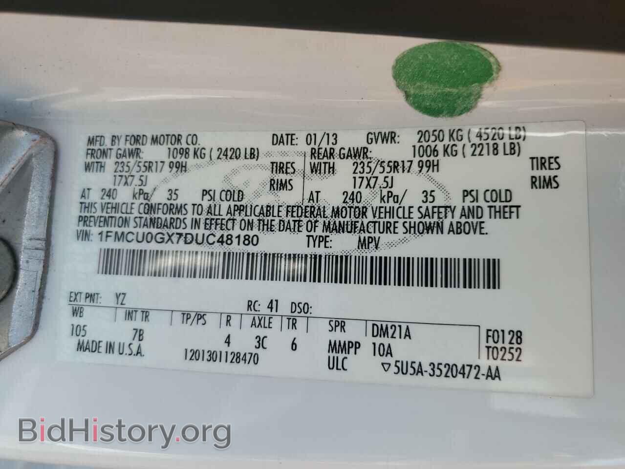 2013 FORD ESCAPE - VIN: 1FMCU0GX7DUC48180 - Фото 13