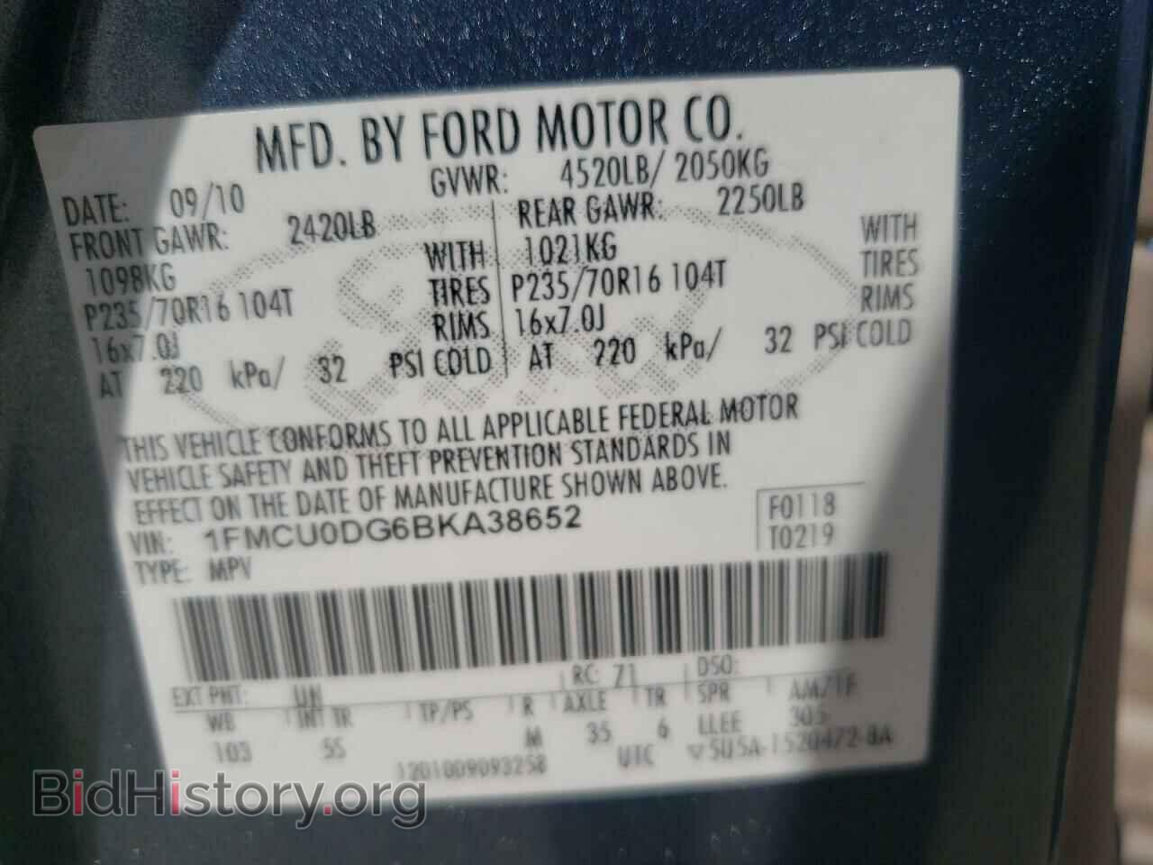 2011 FORD ESCAPE - VIN: 1FMCU0DG6BKA38652 - Фото 10