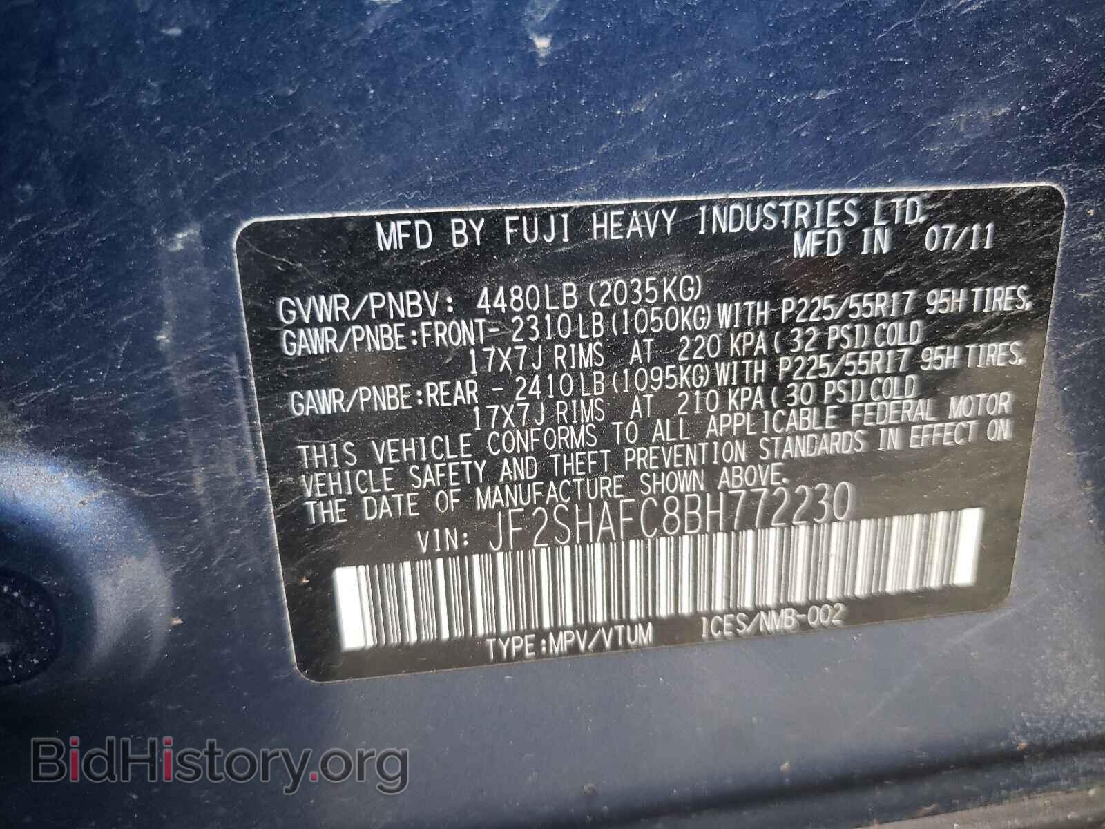 2011 SUBARU FORESTER - VIN: JF2SHAFC8BH772230 - Фото 10