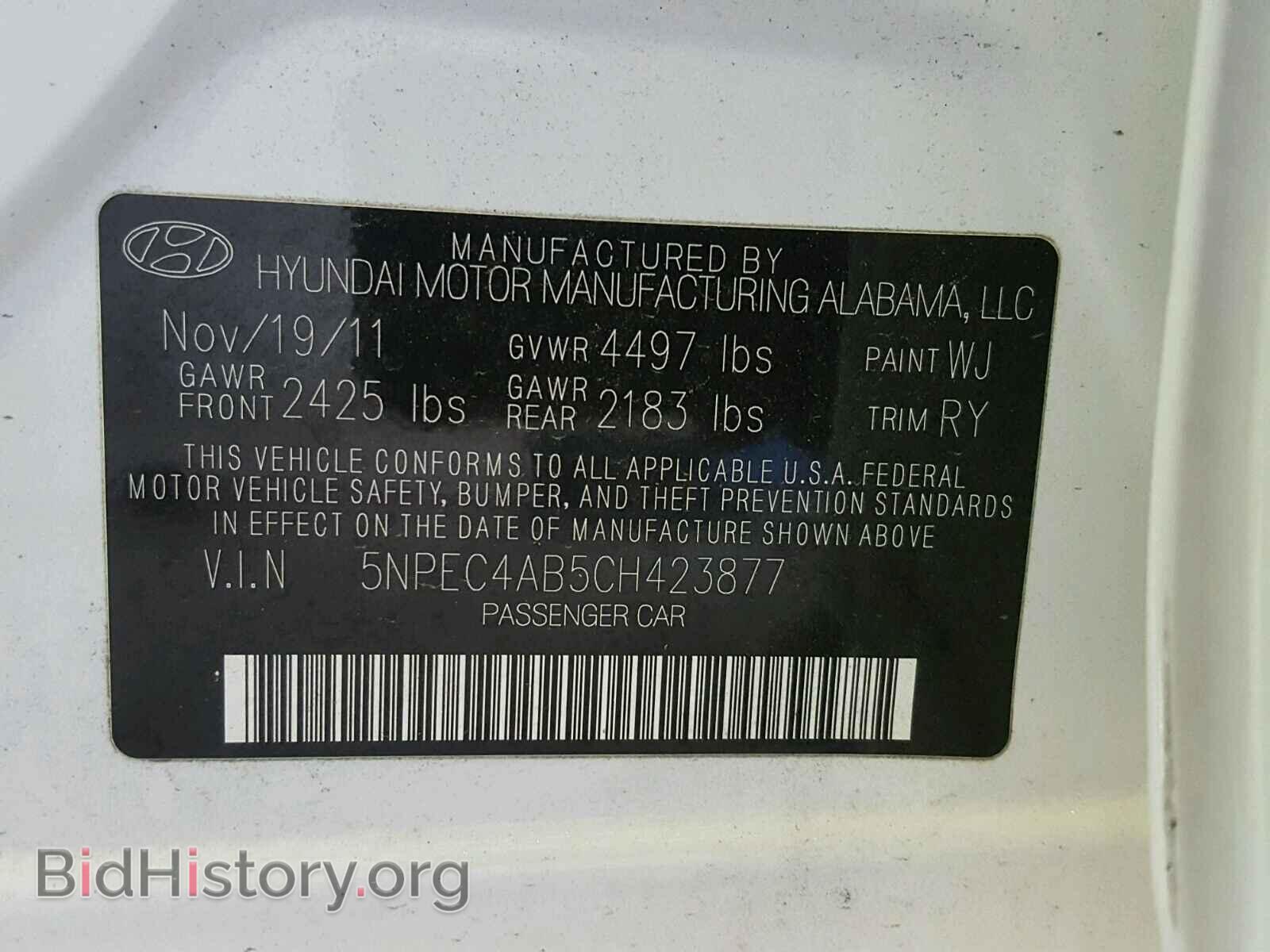 2012 HYUNDAI SONATA - VIN: 5NPEC4AB5CH423877 - Photo 10
