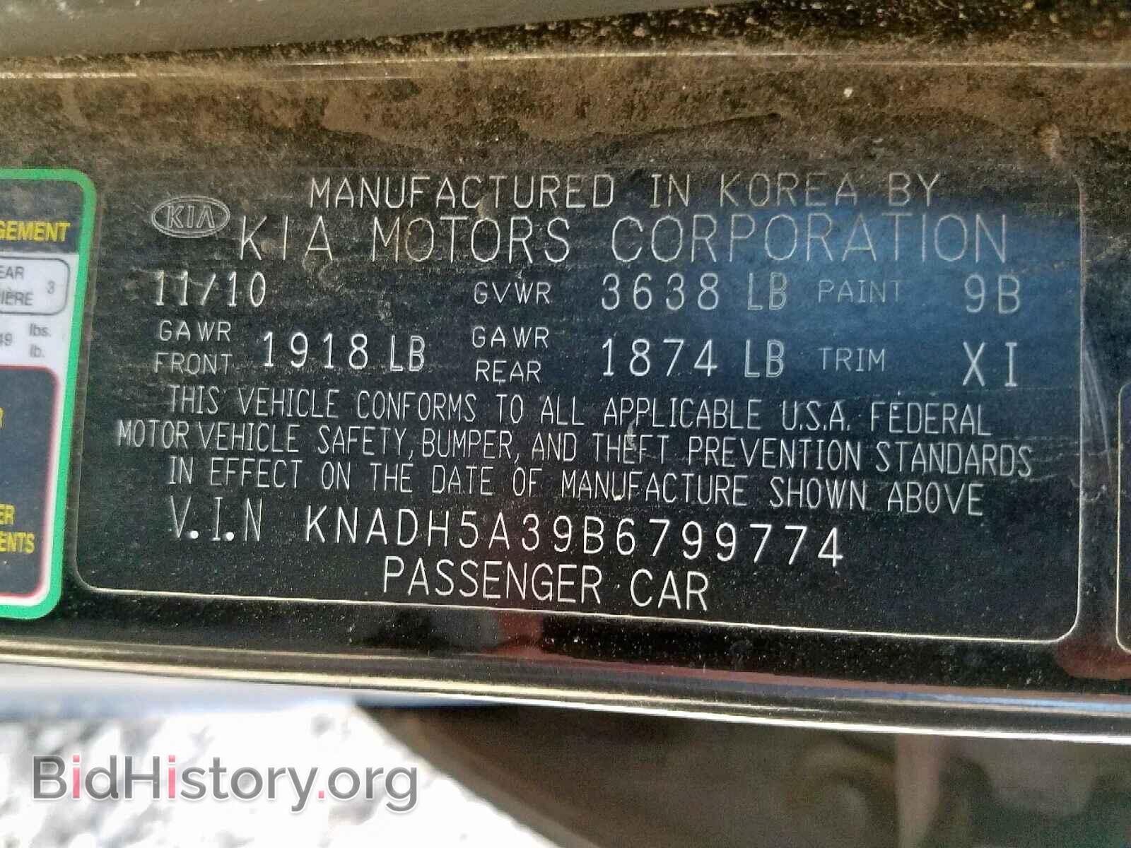 2011 KIA RIO BASE - VIN: KNADH5A39B6799774 - Фото 10