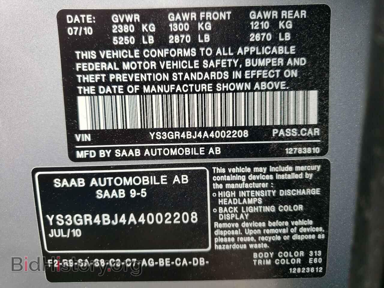 2010 SAAB 9 5 - VIN: YS3GR4BJ4A4002208 - Фото 10
