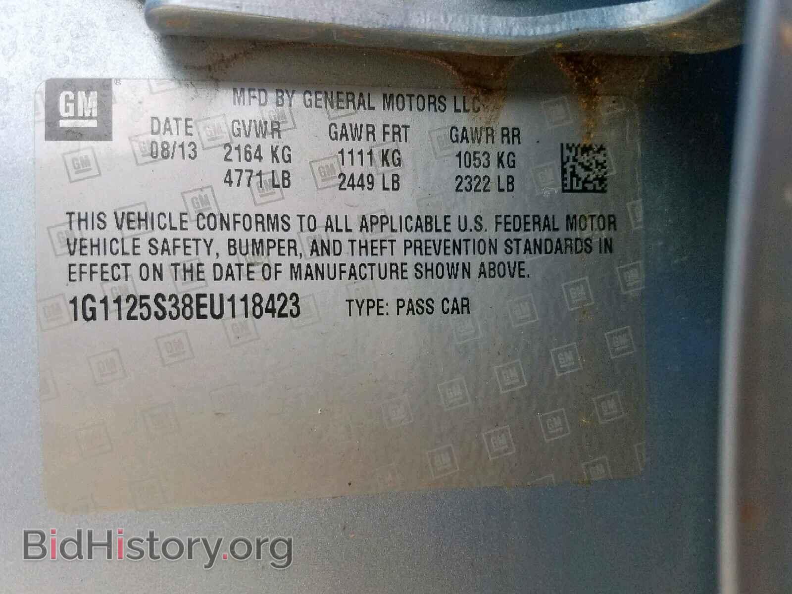 2014 CHEVROLET IMPALA - VIN: 1G1125S38EU118423 - Фото 10