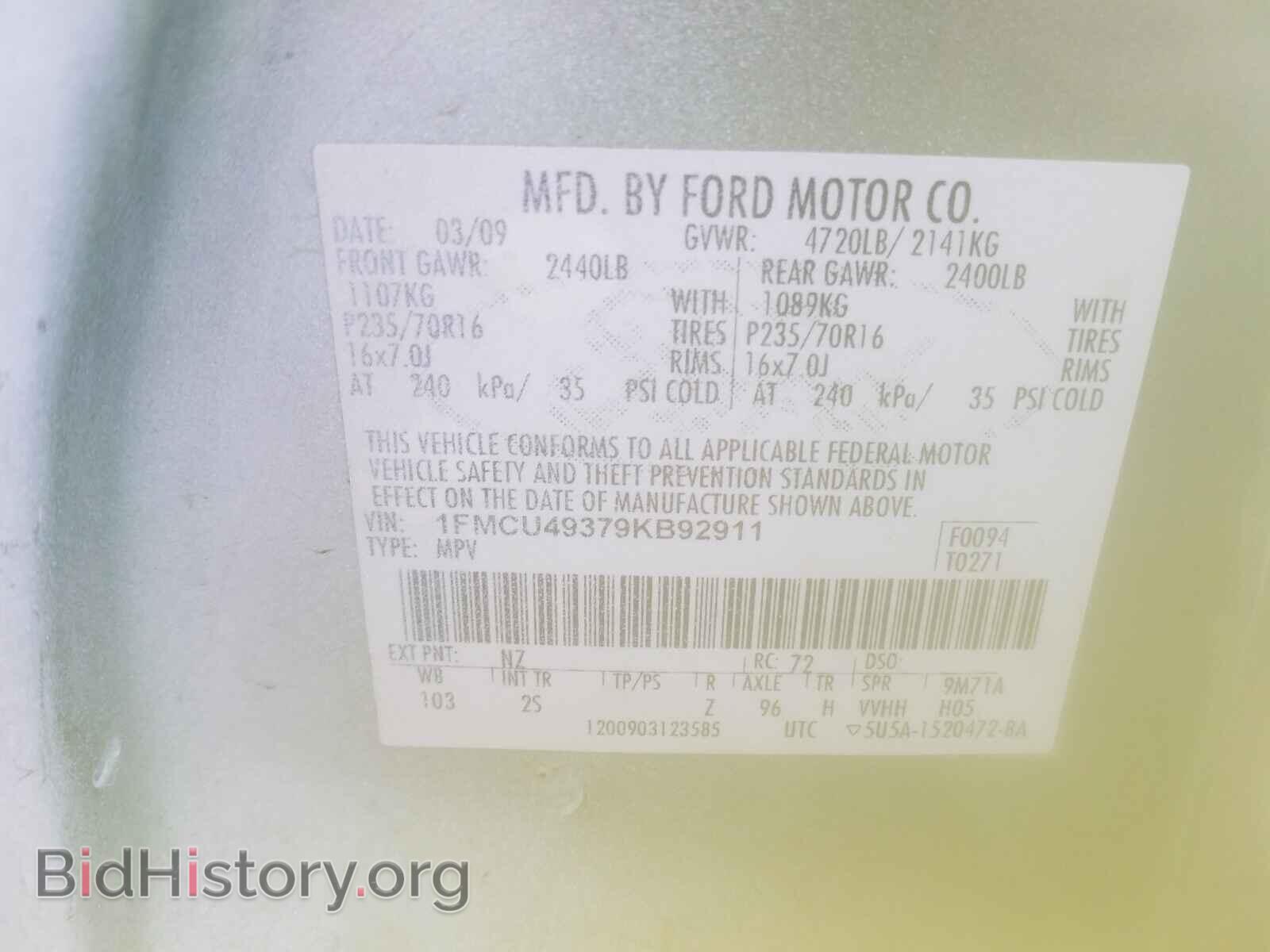 2009 FORD ESCAPE - VIN: 1FMCU49379KB92911 - Фото 10