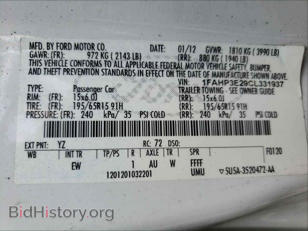 2012 FORD FOCUS - VIN: 1FAHP3E29CL331937 - Фото 10