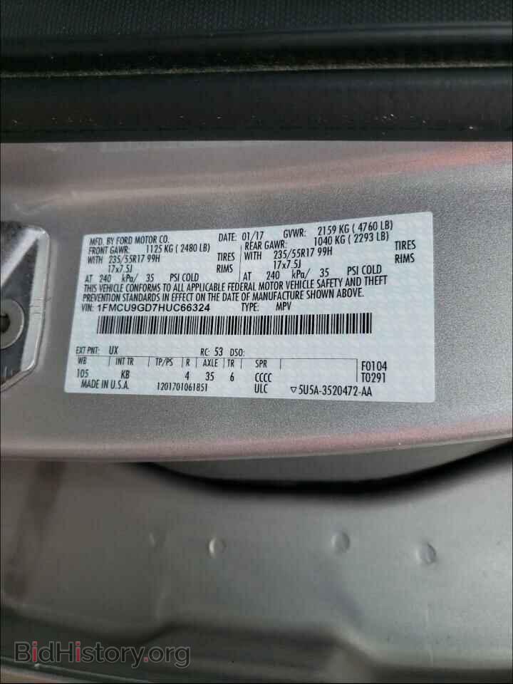 2017 FORD ESCAPE - VIN: 1FMCU9GD7HUC66324 - Фото 10